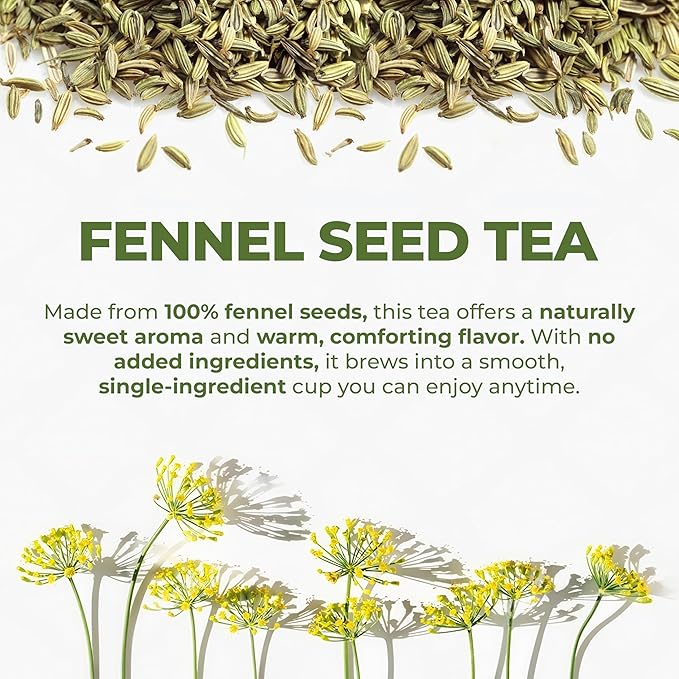 LeafLea Fennel Seed Tea Bags, Pure Herbal Fennel Tea, 80 Count | Naturally Sweet Digestive Herbal Tea, Individually Foil-Wrapped, 80 Bags · 2 Boxes, Caffeine-Free, Sugar-Free