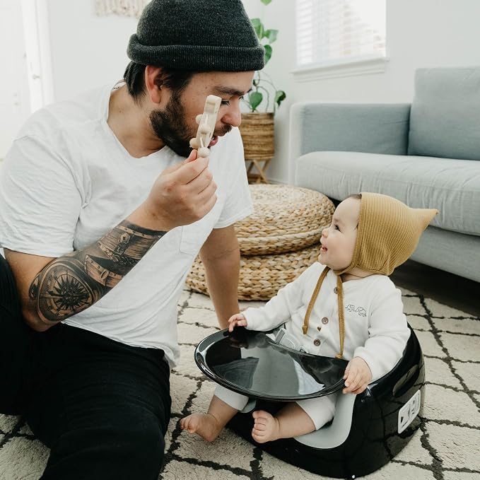 Bumbo 3-in-1 Multi-Seat for 6 to 36 Months, Travel Baby Feeding & Play Floor Seat, All-in-One Portable Booster with Tray & Toddler High Chair, Black/Monsoon