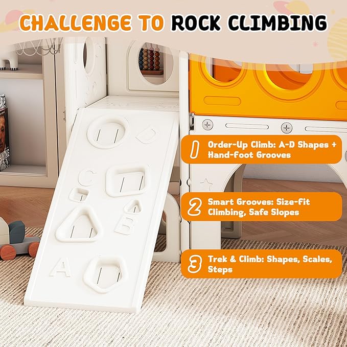 GITAWUSA 9 in 1 Toddler Slide Set Playground Indoor & Outdoor Fun for Kids & Babies Aged 1-3, Featuring Climbing Board, Basketball Hoop, Telescope, Storage Space and Non-Slip Steps, Yellow & Green