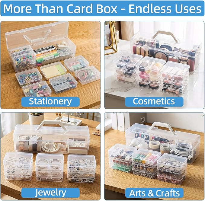 neotidy Trading Card Storage Box with 9 Individual Card Cases, Large Capacity Card Game Organizer for Top Loaders, MTG, Board Game & Playing Cards, Clear Plastic Card Storage Case with Insert Boxes