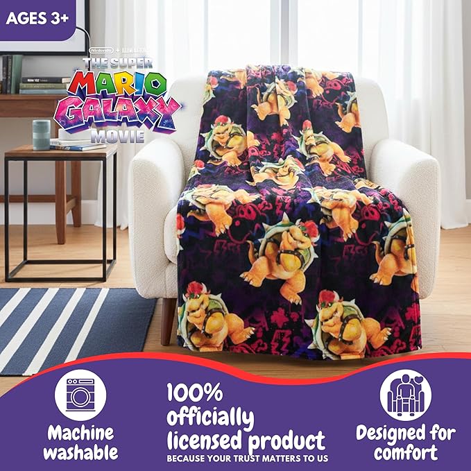 The Super Mario Galaxy Movie Kids Throw Blanket, Boswer Koopa, 46 in x 60 in Soft Cozy Decorative Blanket for Couch, Bed, or Gaming Room (Officially Licensed Product) by Franco