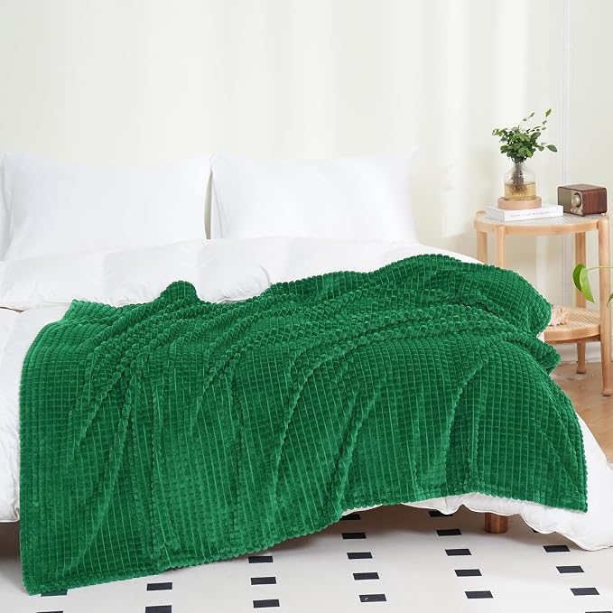 Puncuntex Throw Blanket Classic Green 60"×80" with Square Grid Design | Super Soft Plush Cozy Flannel Throw Blanket Luxury for Couch Sofa Chair