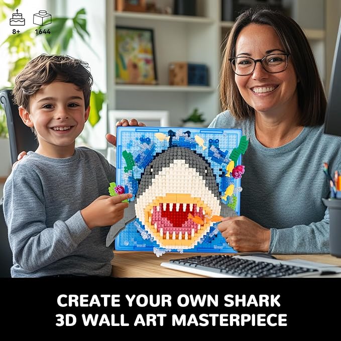 Shark Animal 3D Wall Art Micro Mini Building Blocks Set, Unique Home Wall Decor or Table Display, No Compatible with Lego Set, Ideal Gift Toy for Adults Boys Girls (1644 PCS)