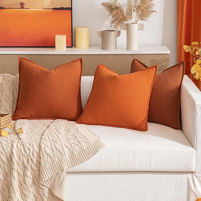 MIULEE Decorative Linen Euro Sham Pillow Covers 24x24 Rust | Boho Farmhouse Fall Autumn Couch Throw Pillows for Bed, Pack of 2 Accent Modern Pillowcases, Sofa Livingroom Home Decor