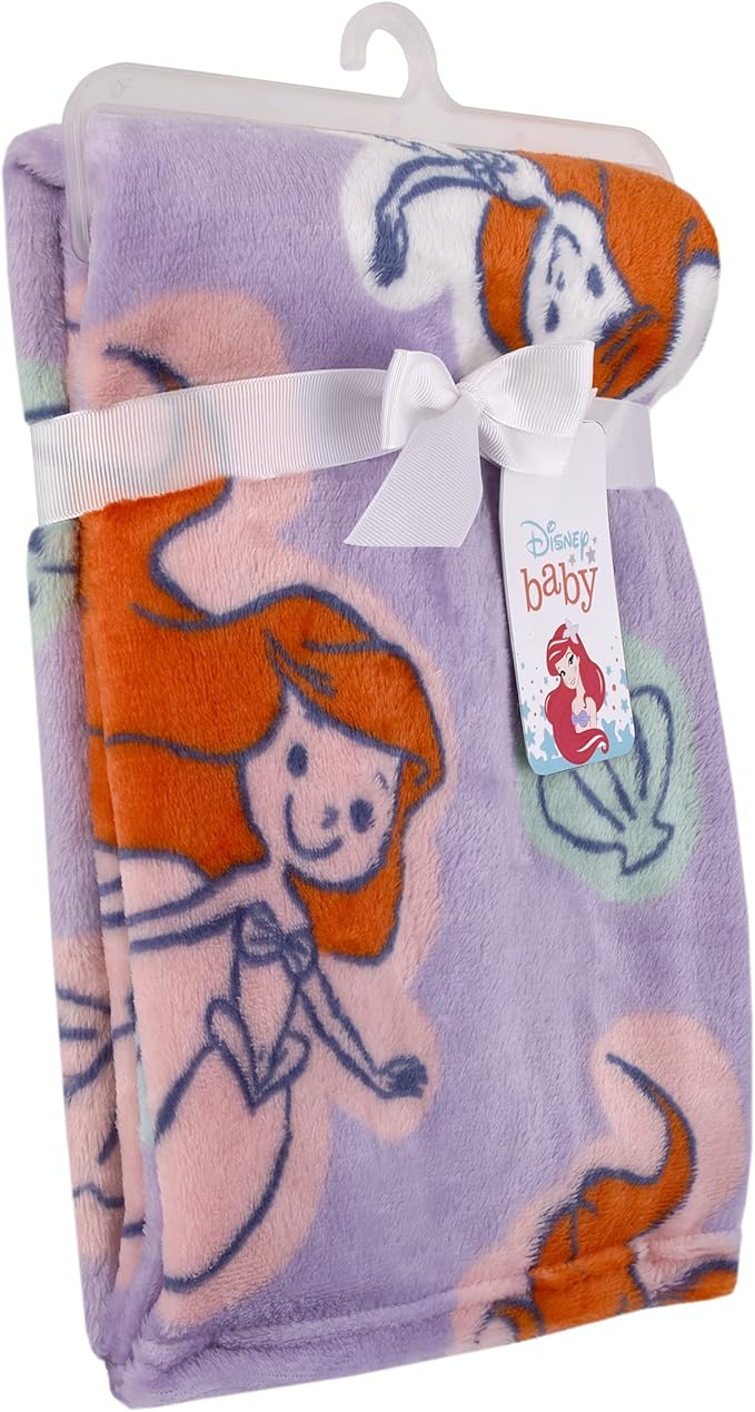 Disney The Little Mermaid Orange, Lavender, Aqua and White Ariel Super Soft Baby Blanket