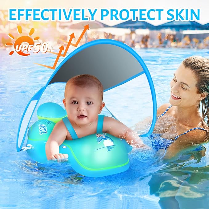 LAYCOL Baby Swimming Float with UPF50+ Sun Canopy Baby Floats for Pool No Flip Overbaby Pool for Baby Age of 3-36 Months