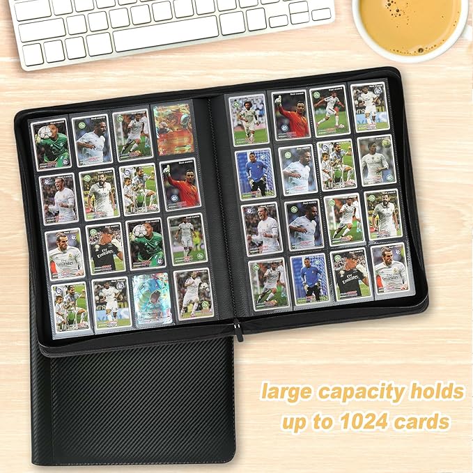 Trading Card Binder 16 Pocket, GERMUN PU Cover Card Binder for 1000+ Cards, Premium Trading Card Holder Folders, Double Sided Pocket Card Album for MTG, TCG (Carbon Black)