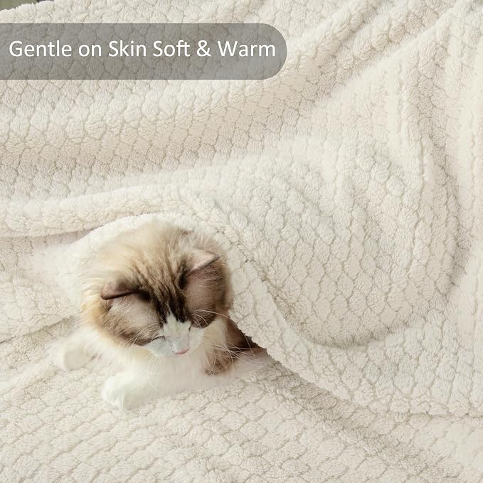 Exclusivo Mezcla Soft Fleece King Size Blanket for Bed, Ivory | Jacquard Lightweight Cozy Bed Blanket, Breathable Decorative Fuzzy Textured All Season Use, 90x104 Inches