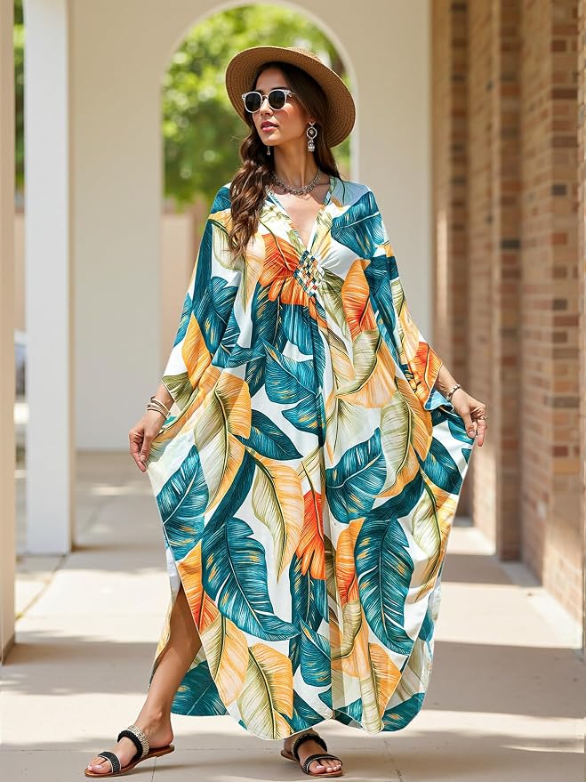 Mumu Dresses for Women Plus Size, Bohemian Kaftan Beach Cover Up Long Maxi Nightgown Soft Loungewear