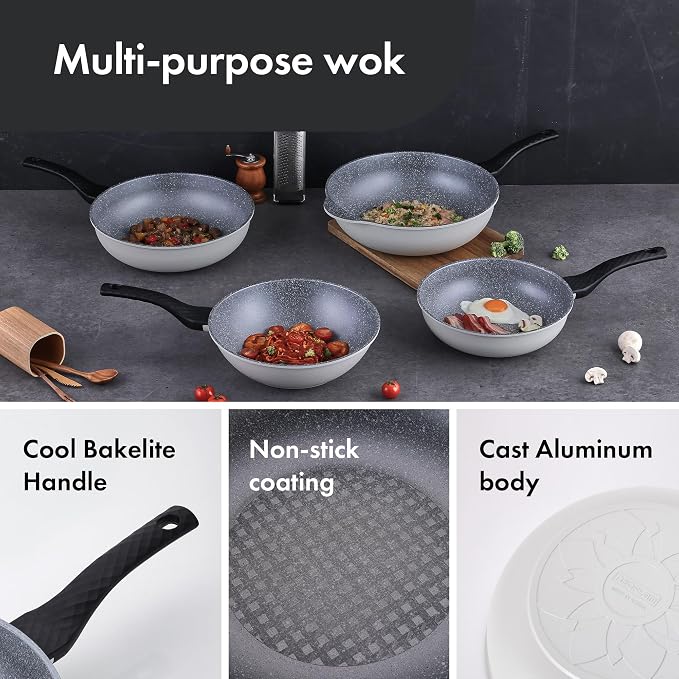 Neoflam Cast Aluminum Nonstick Wok – Lightweight & Durable Stir Fry Pan, Healthy Non Stick Coating, Easy to Clean, Dishwasher Safe, PFOA, PFAS Free, Stay-Cool Handle, Made in Korea (11", 28cm)