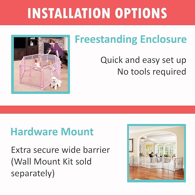 Toddleroo by North States - Superyard Baby Play Yard: Freestanding 6 Panel Baby Playpen - Indoor or Outdoor Use - Made in USA - Encloses Up to 18.5 Square Feet - 26 Inches Tall - Pink