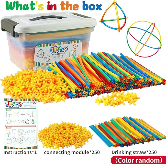 500Pcs Straw Building Toys, STEM Kits Construction Toys for Kids Ages 4-8, Interlocking Engineering Blocks Set for 3 4 5 6 7 8 9+ Year Old Boys & Girls, Learning Educational Birthday