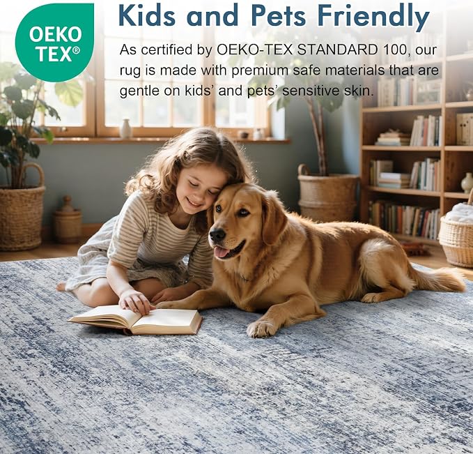 4x6 Ft Area Rugs for Living Room, Soft Non-Slip Washable Rugs Modern Abstract Pattern Carpet for Bedroom Indoor Floor Nursery Home Decor (Blue)
