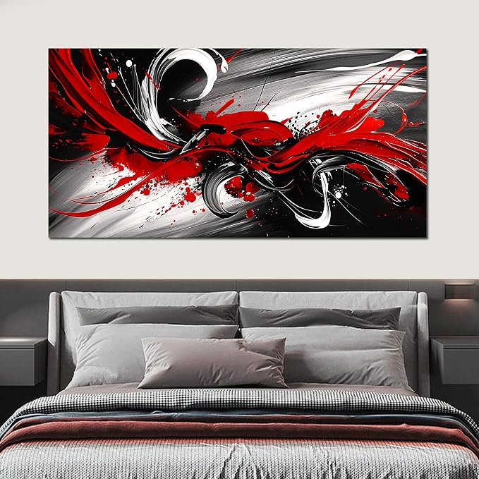 Black and White Red Large Canvas Wall Art for Living Room Framed Print Picture Painting Bedroom Office Wall Decor Modern Room Abstract Wall Decorations Artwork Size 30x60 Ready to Hang