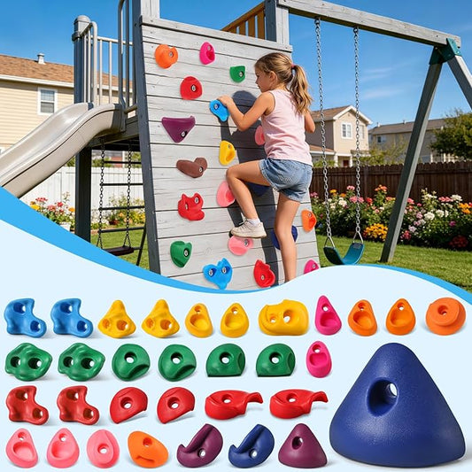 32 PCS Rock Climbing Holds for Kids,Rock Climbing Wall Grips Climbing Rocks Wall Kit for Indoor and Outdoor Playground Play Set with Hardware（Style B）