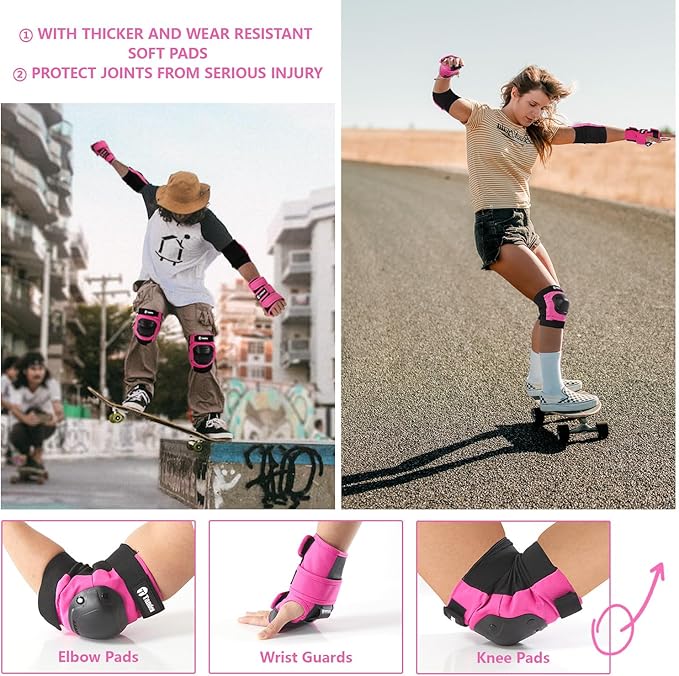 Skateboard Protective Gear Knee Pads and Elbow Pads Set, Elbow and Knee Pads for Roller Skating Wrist Guards Skateboarding Pads