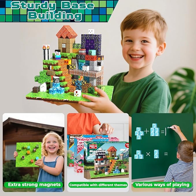 200PCS Magnetic Building Blocks with 6 Baseplate, Magnetic Blocks Cubes for Kids Ages 4-8, Stacking Magnet Blocks STEM Building Toys for Boys Girls Ages 3 4 5 6 7 8-12 Birthday Gifts