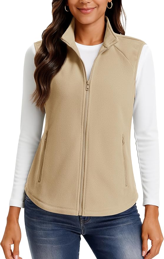 TACVASEN Women Polar Fleece Zip Up Vest with Pockets Lightweight Outerwear | Warm Thermal Sleeveless Jacket Suitable for Hiking Camping Travelling in Cool Autumn and Winter Weather