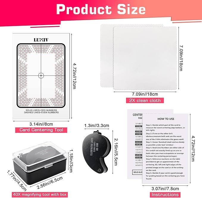 Luxiv Card Grading Centering Tool Kit, Card Center Tool with 30X Magnifying Implement, 2 Pcs Clean Cloth, Centering Guide Center Equipment (Rounded Corner)