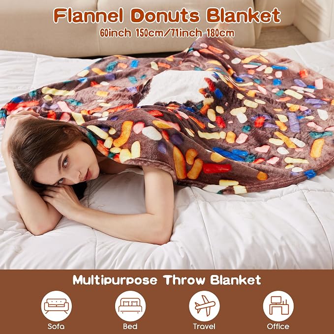 SeaRoomy 71 in Chocolate Donut Blanket, Funny Food Blanket, Double Sided | White Elephant Gifts, Gag Gifts For Teen Boys & Girls, Novelty Christmas Birthday Presents, Double Sided, Soft Flannel