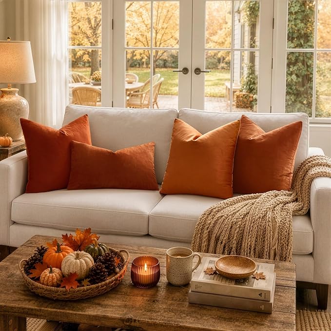 MIULEE Velvet Fall Throw Pillow Covers 18x18 Inch Pack of 2 Rust | Soft Solid Decorative Pillow Covers, Modern Luxury Home Decor, for Couch Chair Sofa Bedroom Livingroom