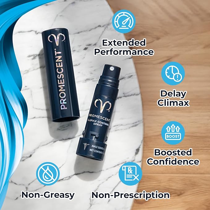 Promescent Desensitizing Delay Spray for Men (2.6 ml) to Help You Last Longer in Bed + Delay Wipes (7 Count) Sexual Enhancer with Extended Climax Control with Benzocaine
