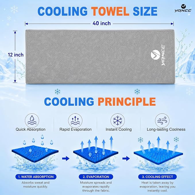 YQXCC 4 Pack Cooling Towels (40"x12"), Ice Cool Neck Towel, Soft Breathable Microfiber for Gym, Yoga, Golf, Running, Camping & All Hot Weather Activities