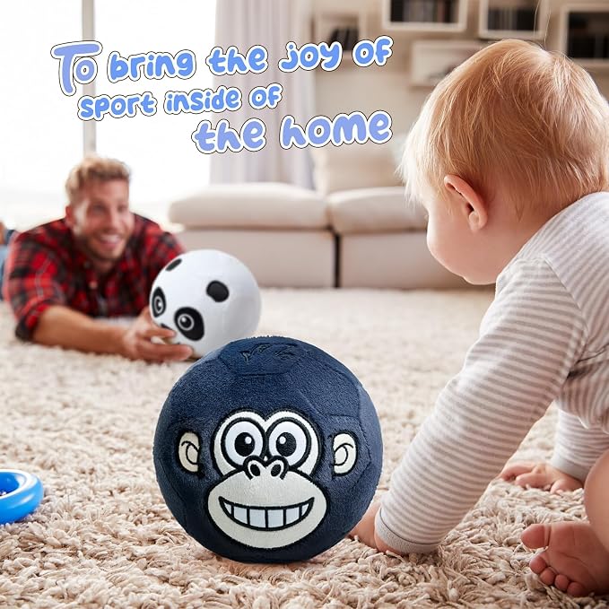 VangeBow Silent Indoor Soccer Balls for Toddlers 1-3, Inflatable Soft Plush Baby Toddler Soccer Ball Toys Gifts for 1 2 3 4 5 Year Old Boy Girl First Birthday Gift (Monkey, Pump Include)