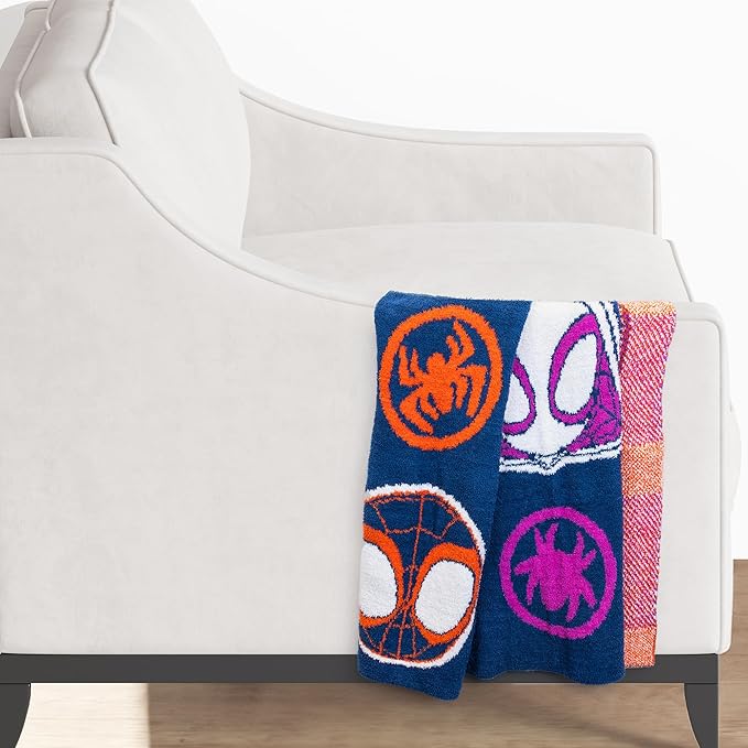 Jay Franco Marvel Spidey & His Amazing Friends Feather Knit Fluffy Throw Blanket - Ghost Spider and Miles Morales Fuzzy Blanket Measures 50 x 60 inch - Super Soft Lightweight Bedding