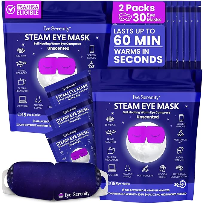 Eye Serenity Steam Eye Mask, Heated Eye Mask, Self Heating Warm Compress for Dry Eyes, Fast Relief for Stye, Puffy Sensitive Eyes, Moist Heat, Mothers Day Gifts for Women and Men - Unscented