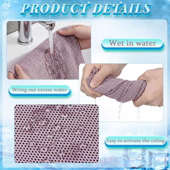 Honoson 20 Pcs Cooling Towels for Neck and Face, 47"x12" Sports Breathable Ice Towels Microfiber Chilly Sweat Rags with Portable Bottle for Gym Golf Athletes Yoga Workout Hot Weather (Pink)