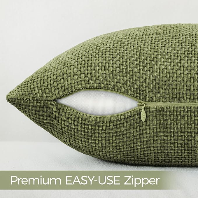 a moment Olive Green Chenille Throw Pillow Covers 16x16 Inch Pack of 2 Modern Decorative Throw Pillow Covers Farmhouse Cross Covers Home Decor for Sofa Bedroom Living Room