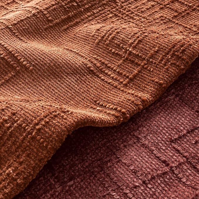 MIULEE Chenille Textured Fall Euro Throw Pillow Covers Burnt Orange 26x26 | Set of 2, Slubby Decorative Pillows, Boho Farmhouse Home Decor, Modern Neutral Cushion Covers for Couch Sofa Bed Living Room