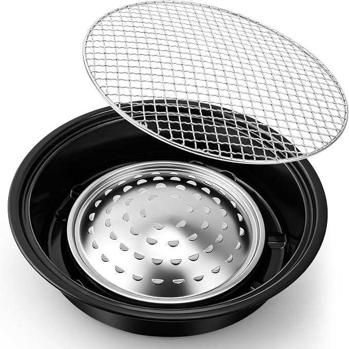 Korean BBQ Grill Pan, Low Smoke, Great Heat Conductivity | Upgraded Internal Heat Reflecting Panel, Stainless Steel Material, Stove Top Grill for Gas Canisters and Portable Stove