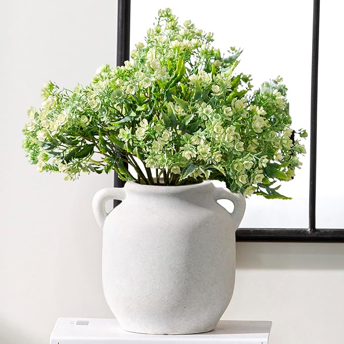 Vanselia Ceramic Flower Vase Home Table Decor Living Room Farmhouse 6 in | Small White Rustic Decorative Flowers Vases Plant Modern Decoration for Kitchen Shelf Coffee Dining Centerpieces Desk
