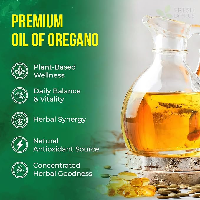 FreshDrinkUS, Premium Oregano Oil Softgels | 330 Count | Blend of 300mg Oregano Oil (Origanum minutiflorum) + 200mg Black Seed (Nigella sativa) – Plant-Based Source of Natural Antioxidants.