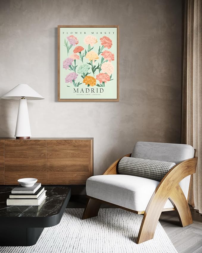 Spain Flower Market Art Print Poster, Wall Art Floral Painting Botanical Decor for Bedroom, Kitchen, Bathroom Livingroom Decoration 82B (Spain, 14"L x 11"W, Wood Frame)