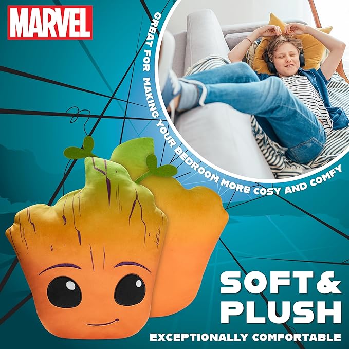 Disney Stitch 3D Plush Cushions for Bed Travel, Cute Cuddle Pillow Stuffed Character Pillow, Bedroom Accessories, Room Decor, Gifts for Kids (Orange Groot, L14.56 x W12.2)
