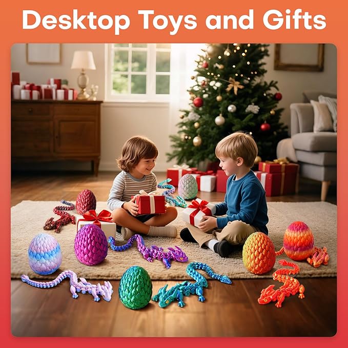 FYEFKJSA 3D Printed Dragon Eggs with Dragon Inside - 12Inch,Articulated Fidget 3D Printed Animals, Interesting Decorative Gift, Easter Basket Essentials Stuffers (Random Twilight Mountain Range)