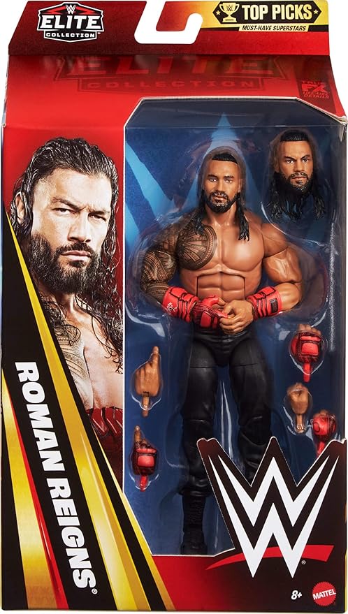 Mattel WWE Elite Collection Top Picks Action Figures & Accessories Set, 6-inch Collectible Roman Reigns with Swappable Hands & Ring Gear (Styles May Vary)