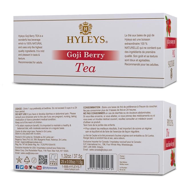 Hyleys Goji Berry Senna Green Tea - Natural Gentle Laxative for Constipation Relief - 25 Tea Bags