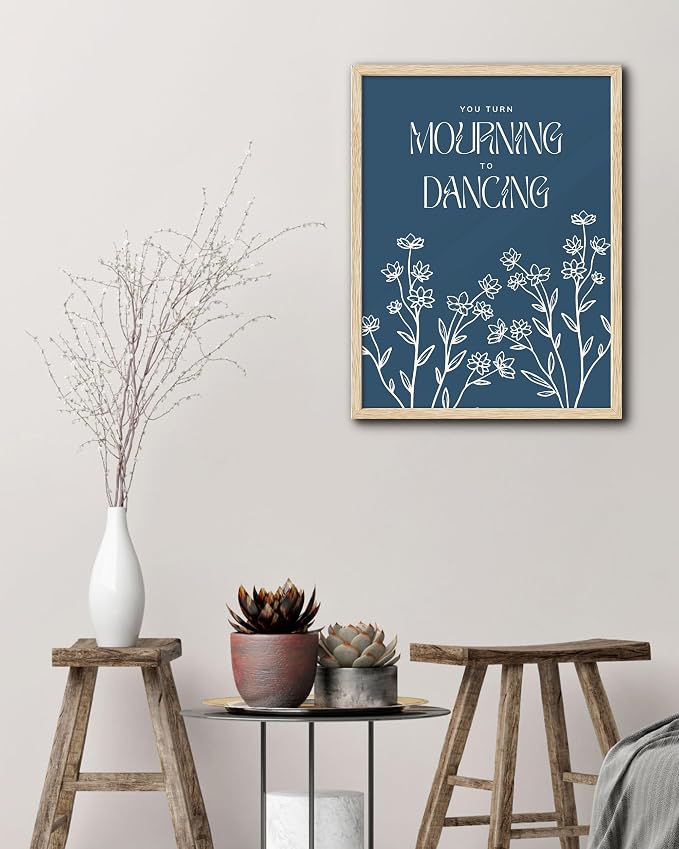 EcoHest 12x16 in Psalm 30:11 Mourning to Dancing Floral Christian Wall Art | Natural Oak Wood Frame with Canvas Wall Art, Scripture Bible Verse Wall Decor for Bedroom, Living Room, Office, Church, 1Pack