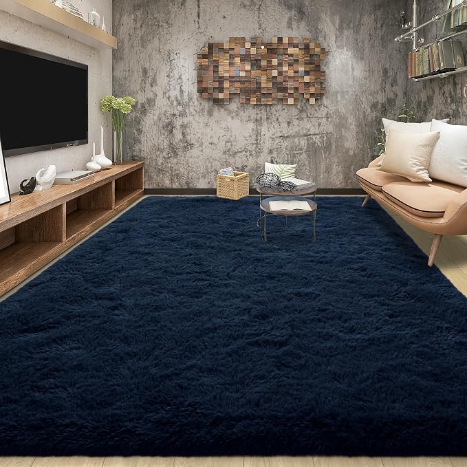 Tepook 5x8 Navy Blue Rugs for Living Room, Soft Fluffy Dark Blue Area Rug for Bedroom, Shaggy Plush Floor Carpet for Kids Girls Boys Room, Non-Slip Throw Carpets for Dorms Nursery Classroom Home Decor