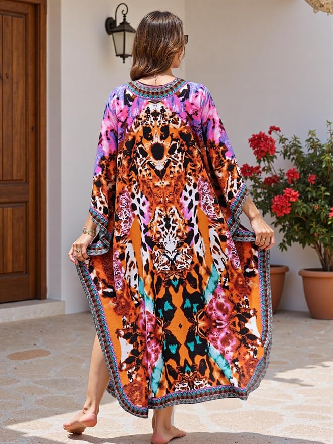 Mumu Dresses for Women Plus Size, Bohemian Kaftan Beach Cover Up Long Maxi Nightgown Soft Loungewear