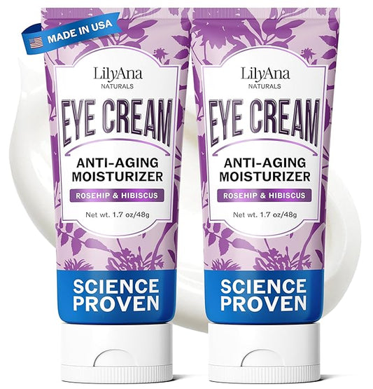 LilyAna Naturals Eye Cream for Dark Circles and Puffiness, Under Eye Cream for Wrinkles and Bags, Anti Aging helps Improve Dryness; for Sensitive Skin (1.7 Ounce, Pack of 2)
