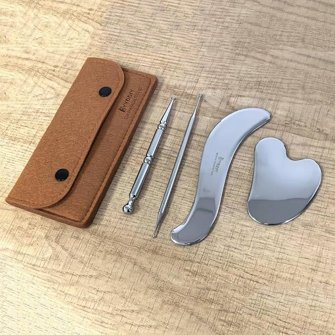 BYYDDIY 4 in 1 Stainless Steel Dual Head Facial Reflexology Tool & Facial Tool Set, Muscle Scraper Tool for Face,Tighten Skin Massage, Guasha Beauty Tool for Body Eyes (s-4in1)