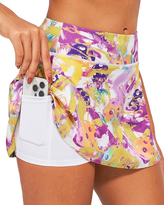Stelle Women's Tennis Golf Skirts High Waisted with Pockets Inner Shorts for Athletic Skorts Sports Running Pickleball