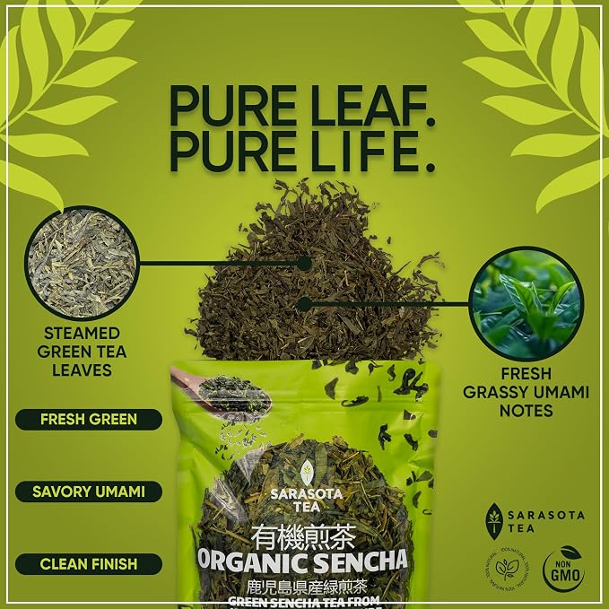 Organic Japanese Sencha Green Tea Loose Leaf | Premium Green Tea from Kagoshima Prefecture | 100% USDA Organic | Fresh & Grassy Flavor | 3oz Bag | High Antioxidants | Non-GMO
