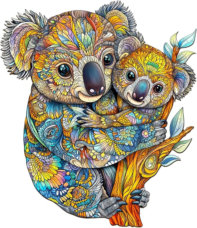 Wooden Puzzles for Adults - Koala Family Wooden Jigsaw Puzzle, Unique Animal Shaped Wood Puzzles Adult, Christmas Birthday Gifts for Friends/Family, Home Decor 11.4 * 9.8in 180pcs