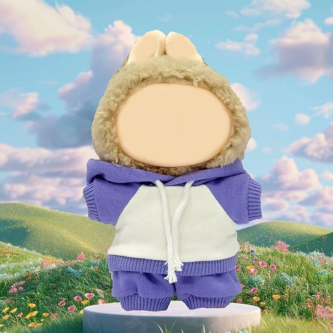 17cm Dolls Clothes,Casual Stylish Hoodies & Pants Doll Outfit Set, Stylish Doll Clothing Accessories for 17cm/15cm-Purple(No Doll)